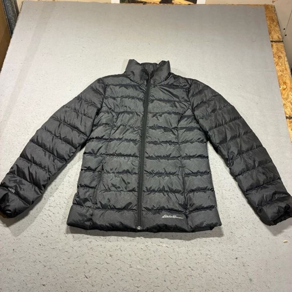 Eddie Bauer Down Puffer Jacket Womens Small Black Mock Neck